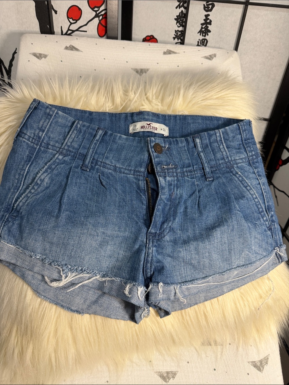 Hollister Light Blue Distressed Denim Cutoff Shorts